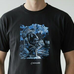 Vintage 1990's Wolf Native American Indian Hunter Colorado Jerzees Tee Shirt XL